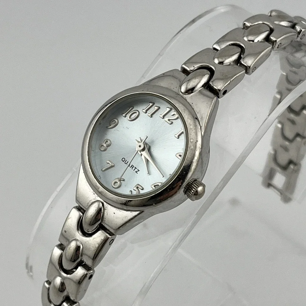 Advance Watch Women 22mm Case Silver Band Light Blue Dial Quartz-‎ New Battery
